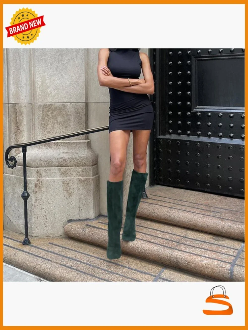 Knee High Boots Square Toe Kitten Heel Faux Suede Wide Calf Fall